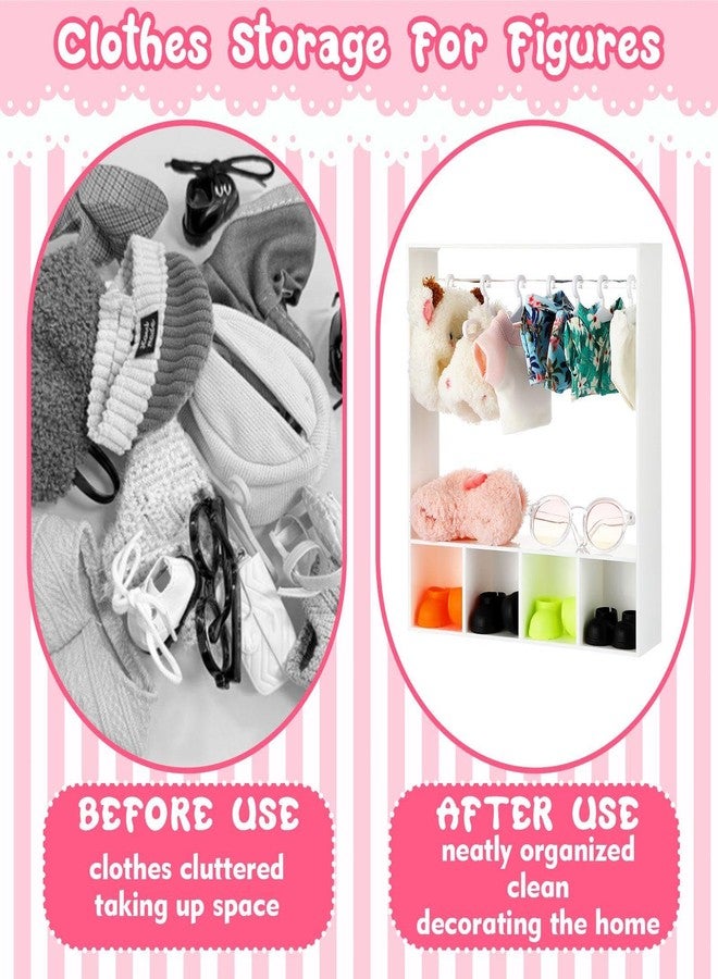 خزانة ملابس للدمى من سيمجوينج، مقاس 17 سم، مزودة بـ 13 علاقة ملابس، لتخزين ملابس الدمى، وأثاث خزانة الملابس، وإكسسوارات، وصندوق عرض إكسسوارات الدمى مقاس 17 سم، ووحدة تخزين محمولة لبيت الدمى (أبيض). - Image 3